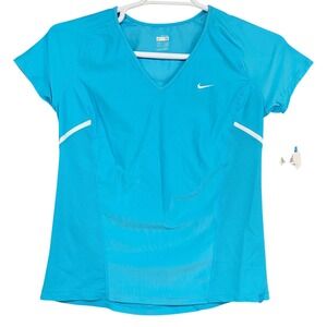 Nike Fit Dry Womens Tennis Shirt V-Neck Mesh Turquoise Blue Medium NWT